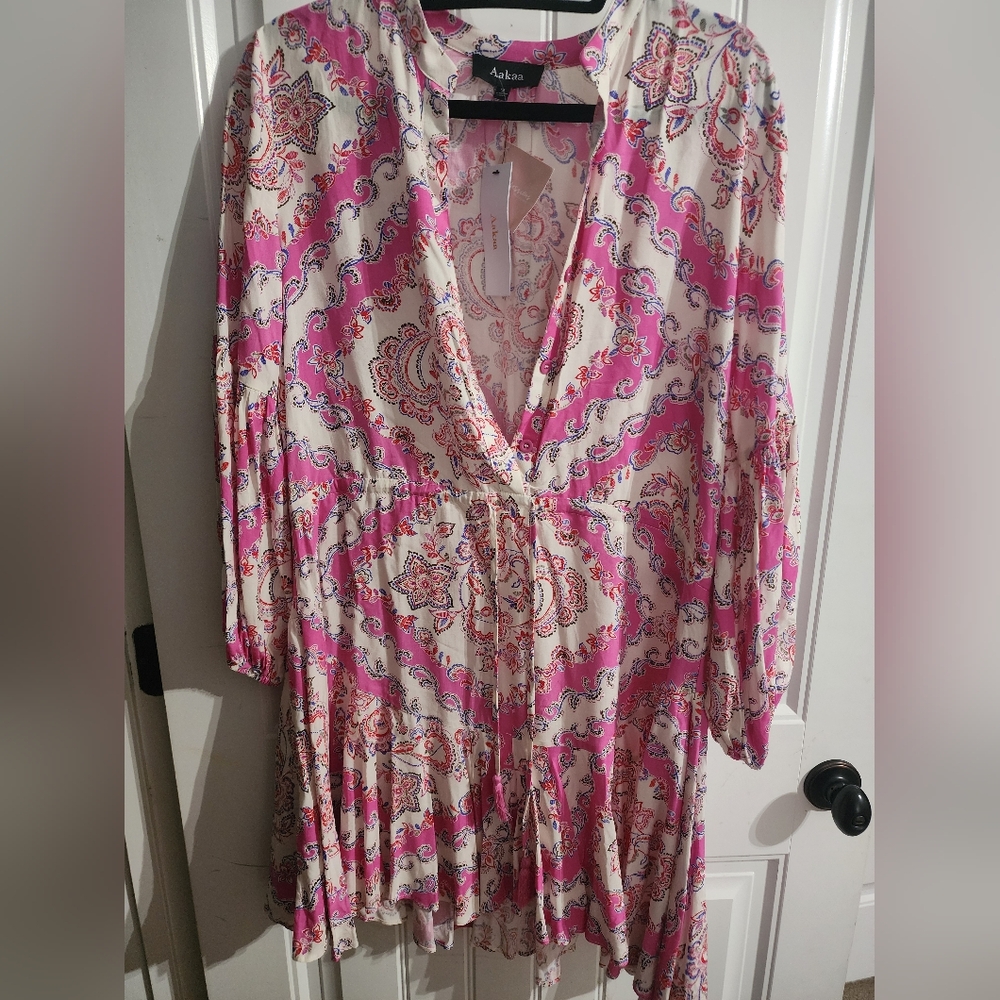 Nwt Aakaa Pullover Button Front Drawstring Waist … - image 1